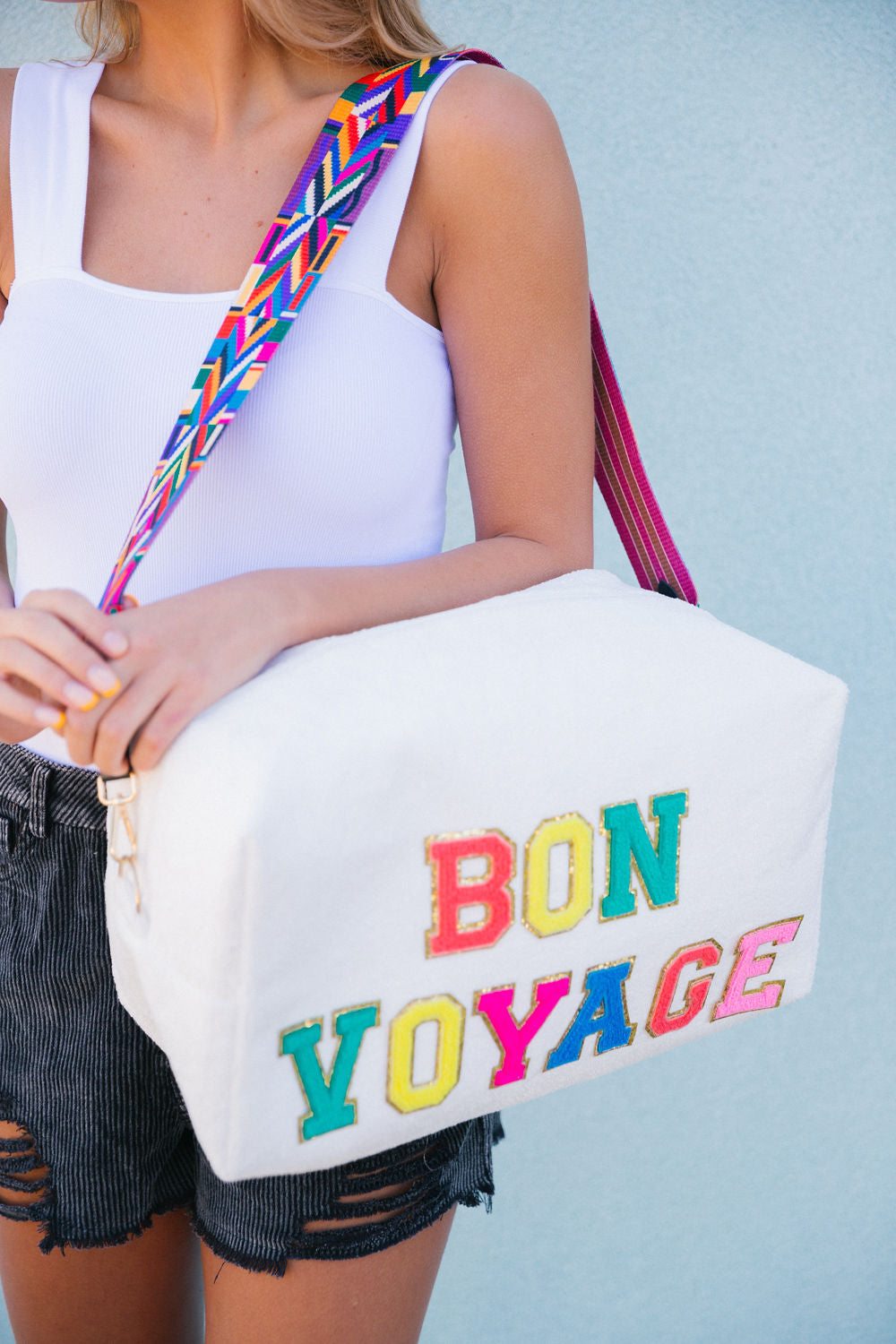 BON VOYAGE IVORY LARGE TERRY CLOTH BAG ACCESSORIES Judith March BON VOYAGE