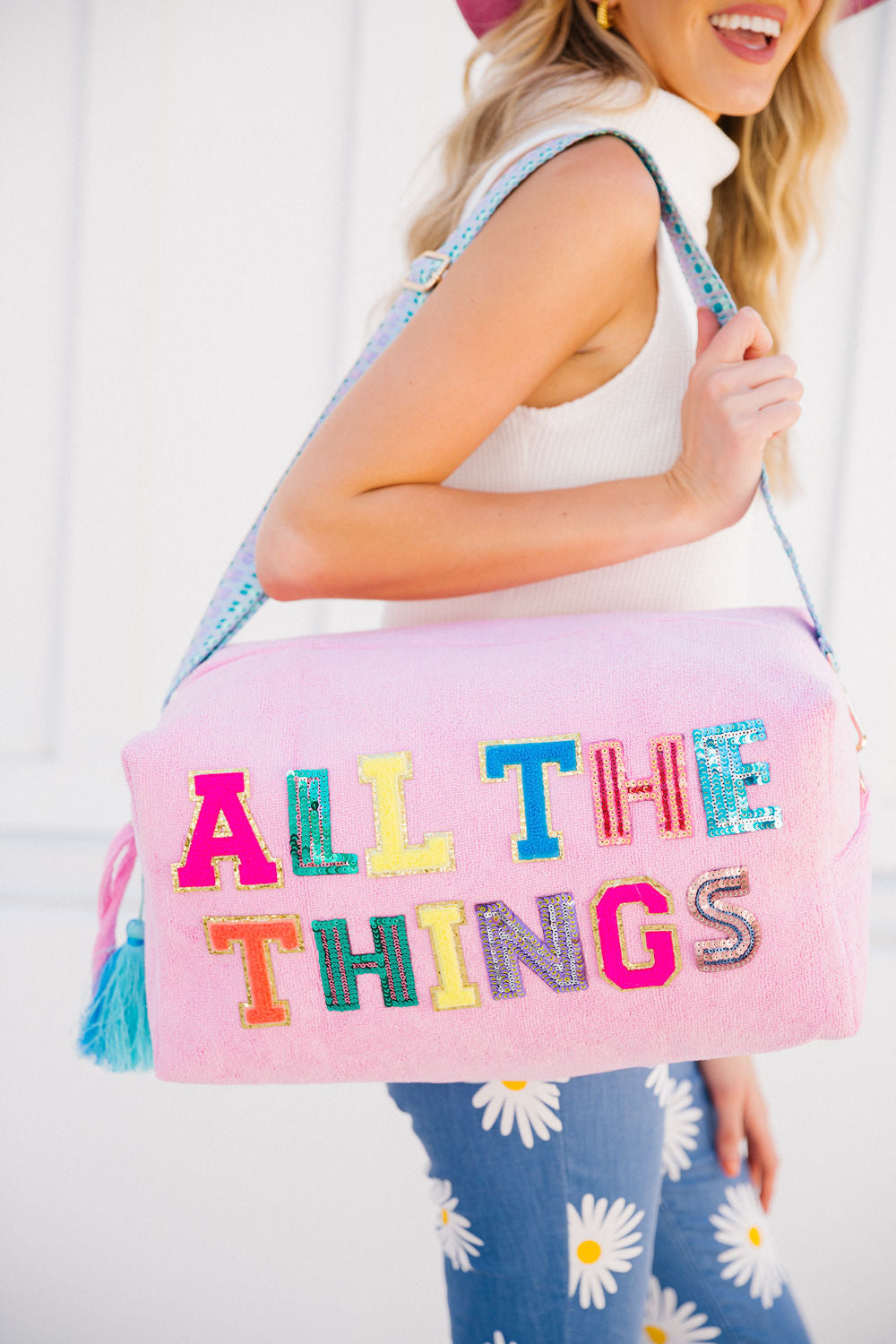 ALL THE THINGS LARGE PINK TERRY CLOTH BAG ACCESSORIES Judith March ALL THE THINGS