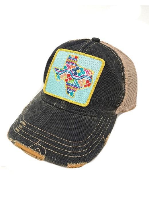 PATCHWORK TEXAS PATCH HAT Hats Judith March BLACK DISTRESSED