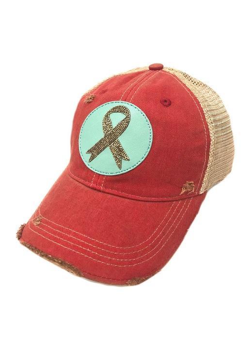 TURQUOISE BEADED LEATHER RIBBON PATCH HAT Hats Judith March