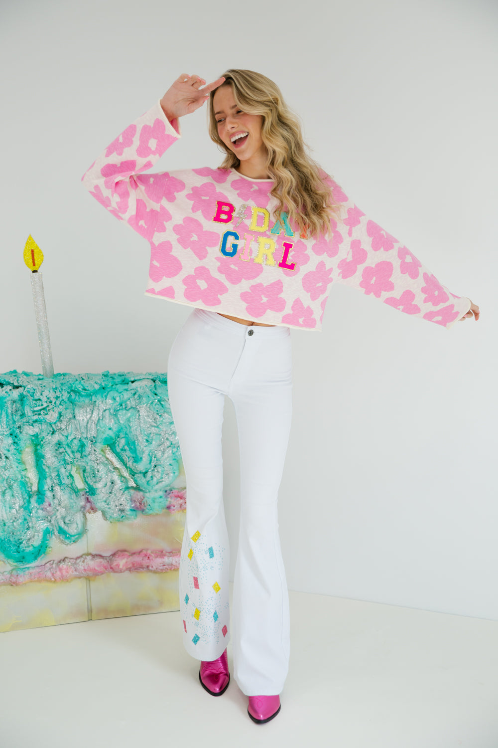 BIRTHDAY GIRL FLORAL SWEATER SWEATER Judith March