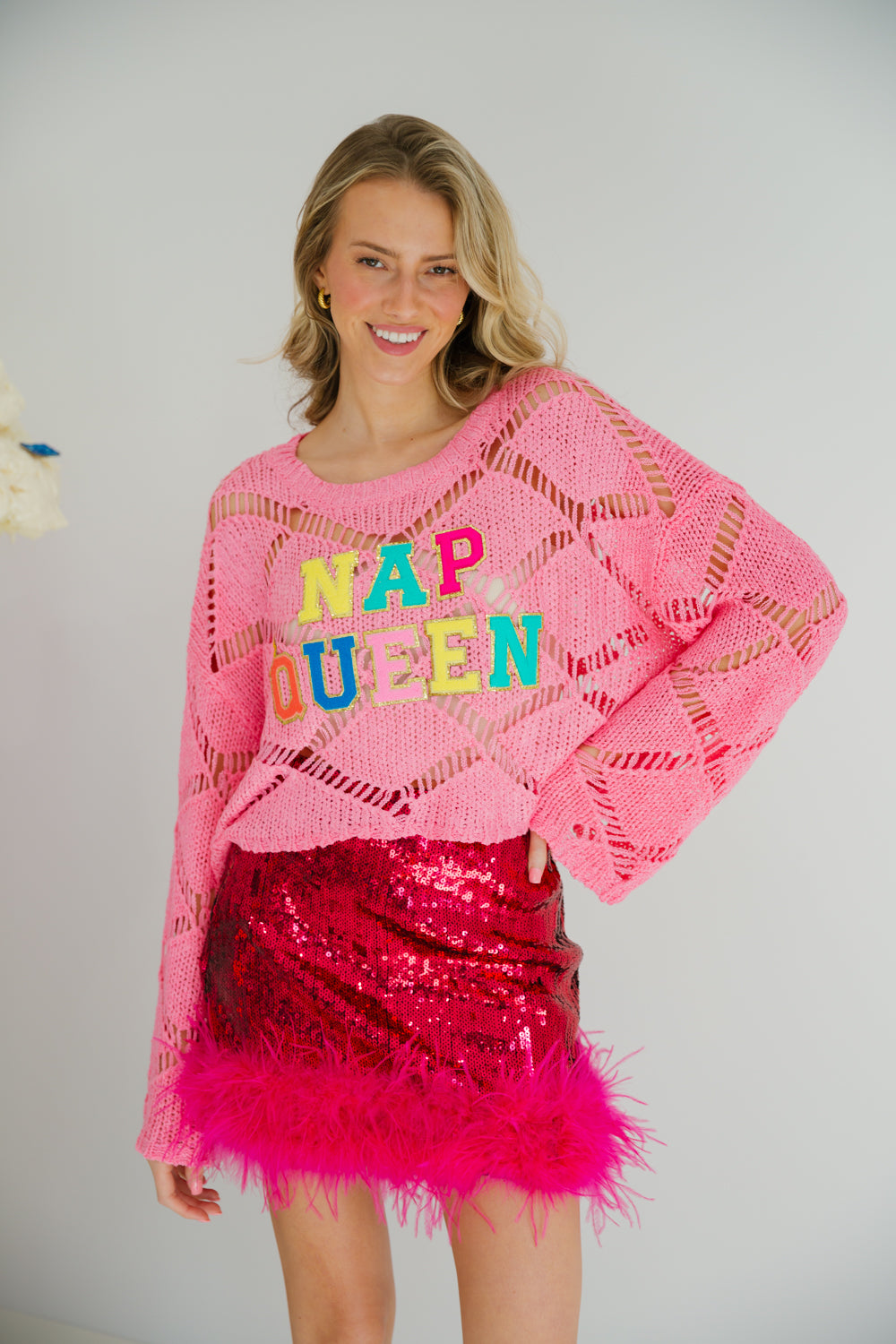NAP QUEEN CROCHET PULLOVER pullover Judith March SMALL PINK