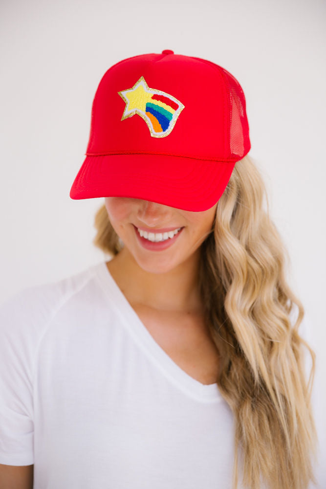 SHINE BRIGHT RAINBOW PATCH HAT Hats Judith March RED