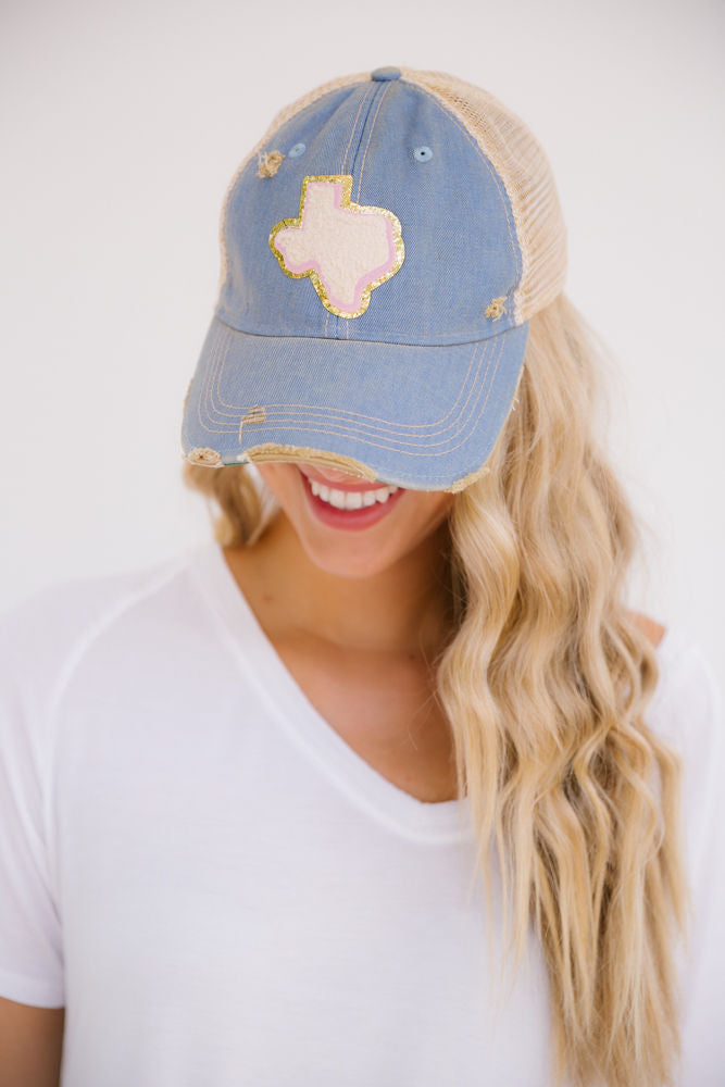 TEXAS PATCH HAT Hats Judith March LT DENIM DISTRESSED