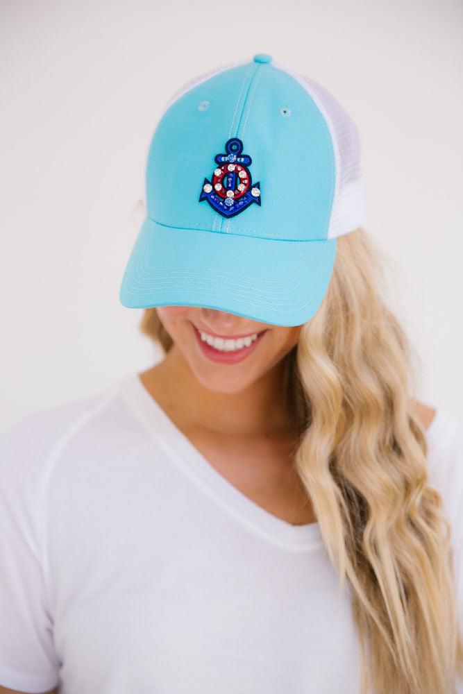 ANCHORS AWAY PATCH HAT Hats Judith March TURQUOISE