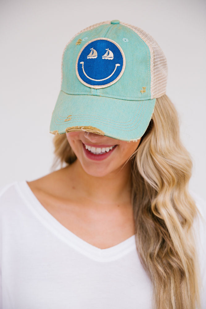 SAIL ON PATCH HAT HAT Judith March SEAFOAM DISTRESSED