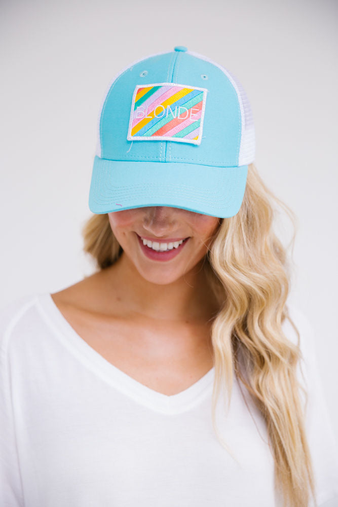 SUN-KISSED BLONDE PATCH HAT Hats Judith March TURQUOISE STRUCTURED