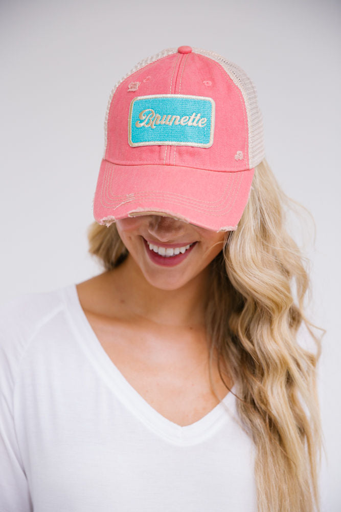 METALLIC BRUNETTE PATCH HAT Hats Judith March CORAL DISTRESSED