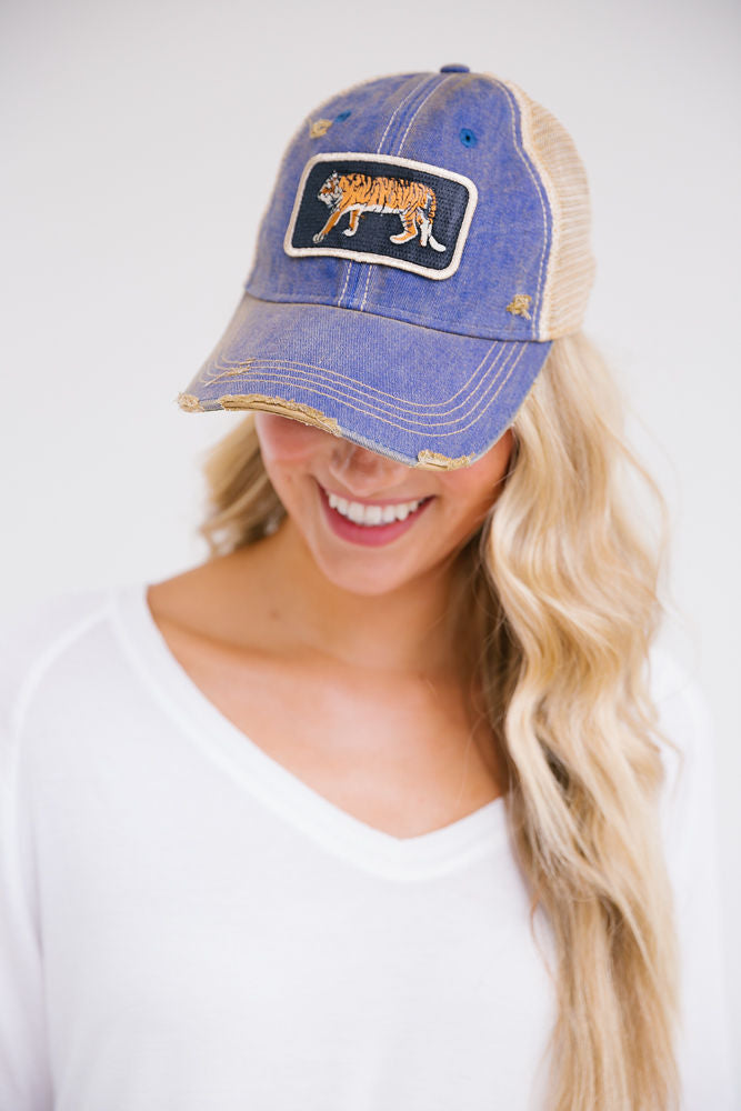 GO GET EM, TIGER PATCH HAT Hats Judith March DENIM DISTRESSED