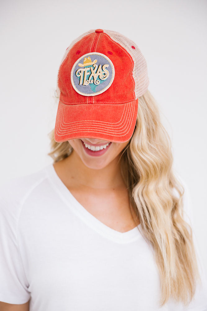 METALLIC TEXAS PATCH HAT Hats Judith March RED DISTRESSED