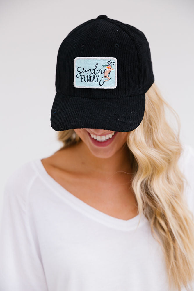 SUNDAY FUNDAY DEER PATCH HAT Hats Judith March BLACK CORDUROY