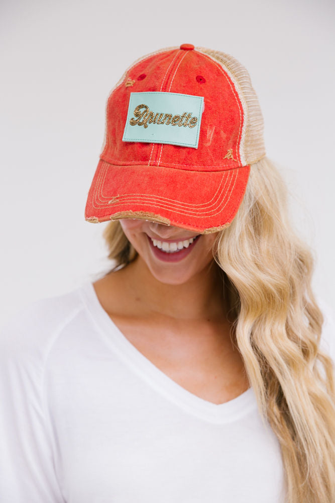 TURQUOISE BEADED LEATHER BRUNETTE PATCH HAT Hats Judith March RED DISTRESSED