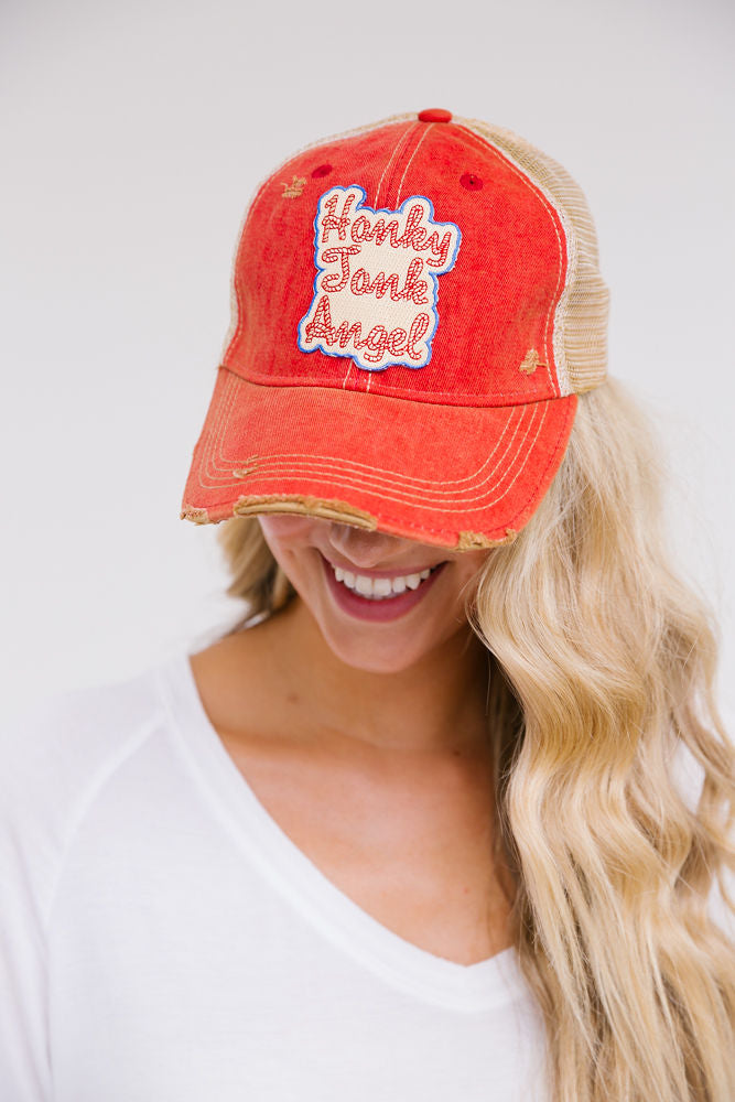 HONKY TONK ANGEL PATCH HAT Hats Judith March RED DISTRESSED