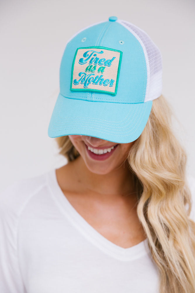 TIRED AS A MOTHER PATCH HAT Hats Judith March TURQUOISE STRUCTURED