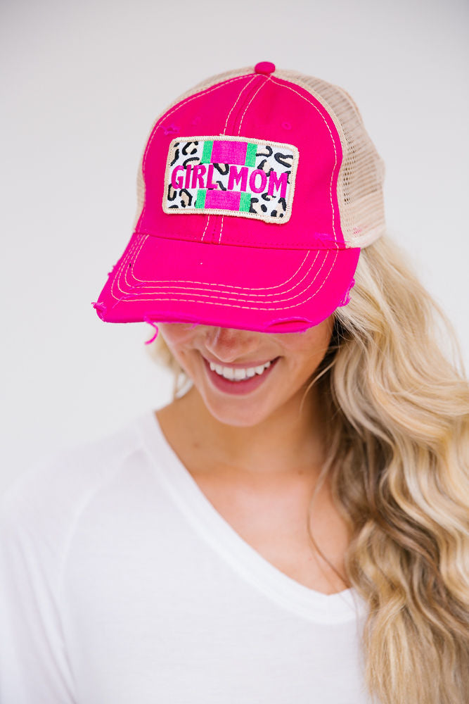 GIRL MOM LEOPARD PATCH HAT Hats Judith March PINK DISTRESSED