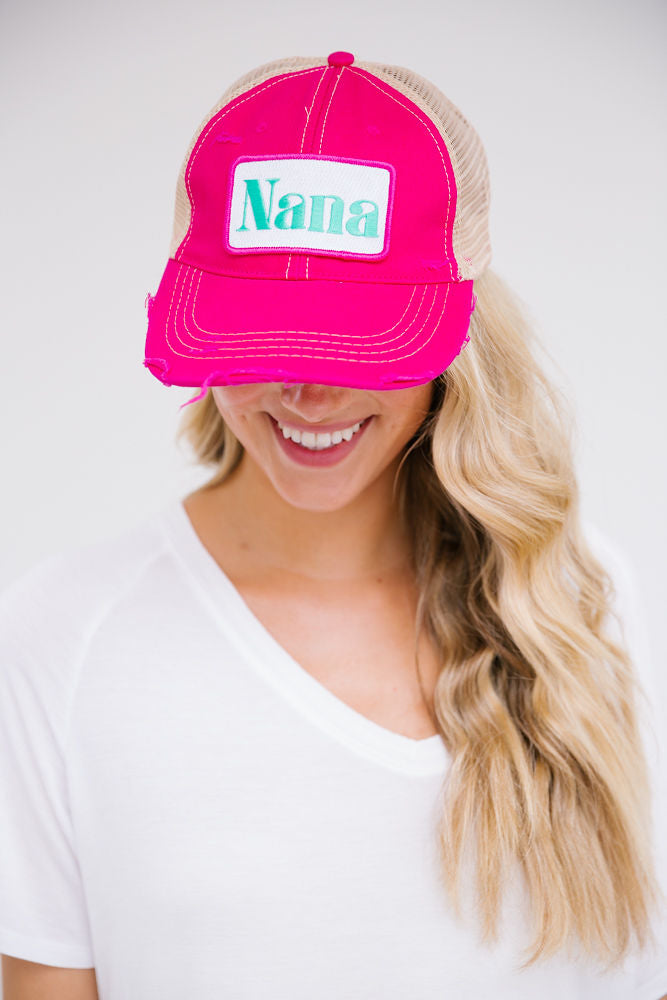 NANA PATCH HAT Hats Judith March PINK DISTRESSED