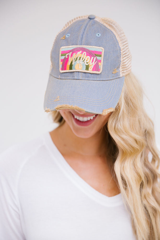 WIFEY RAINBOW PATCH HAT Hats Judith March LT DENIM DISTRESSED