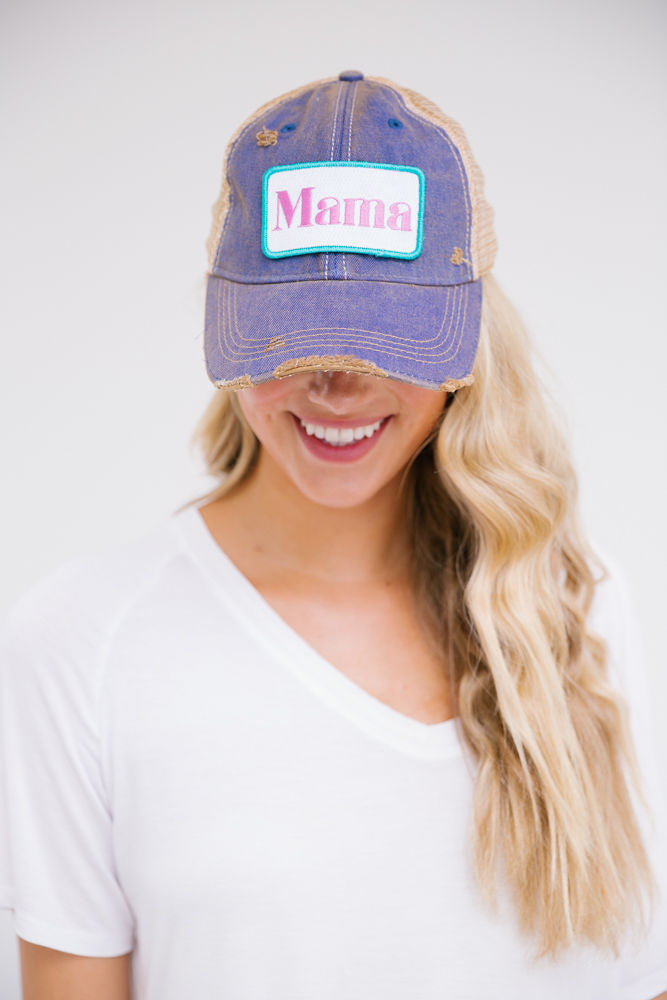 MAMA PATCH HAT - DISTRESSED Hats Judith March DENIM DISTRESSED