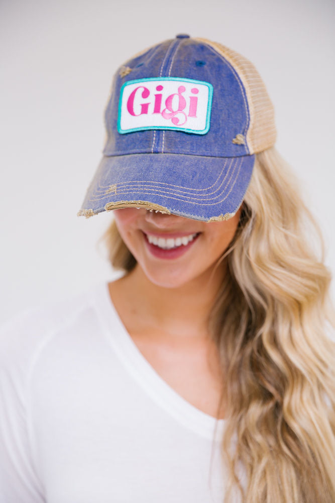 GIGI PATCH HAT Hats Judith March DENIM DISTRESSED