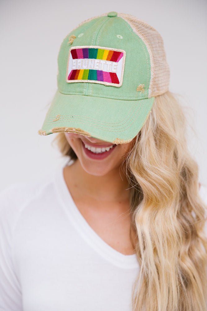 BRUNETTE RAINBOW PATCH HAT Hats Judith March SEAFOAM DISTRESSED