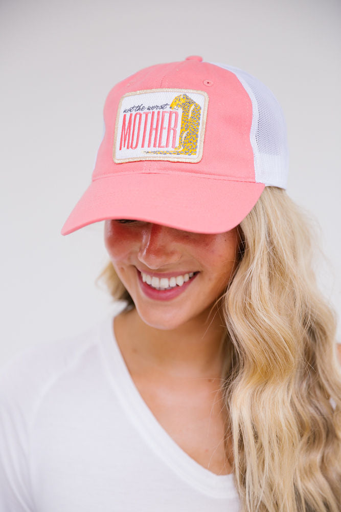 NOT THE WORST MOTHER PATCH Hats Judith March CORAL NON DISTRESSED