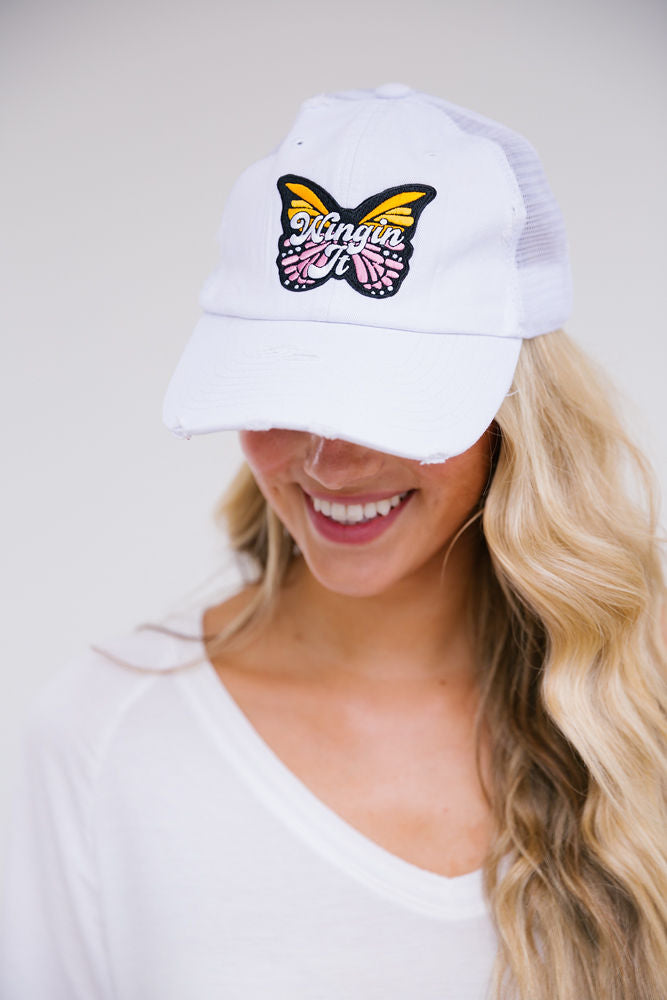 WINGIN' IT PATCH HAT Hats Judith March WHITE DISTRESSED