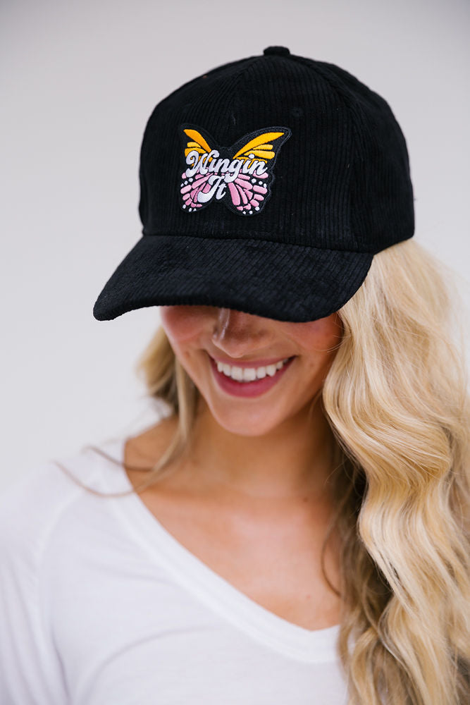 WINGIN' IT PATCH HAT Hats Judith March BLACK CORDUROY