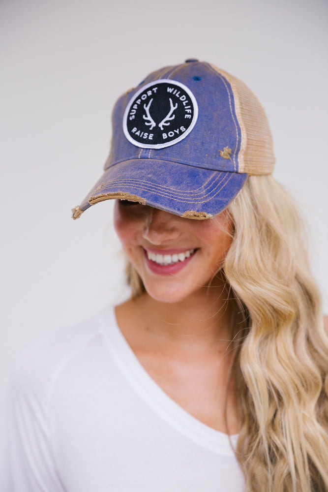 SUPPORT WILDLIFE RAISE BOYS PATCH HAT Hats Judith March BLUE