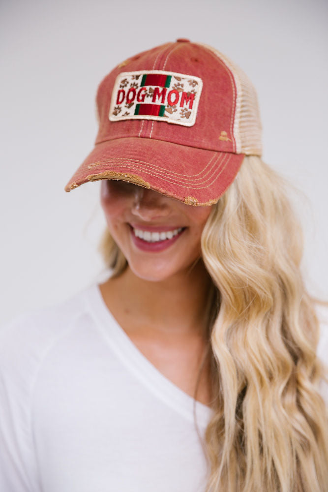 DOG MOM PATCH HAT Hats Judith March RUST DISTRESSED