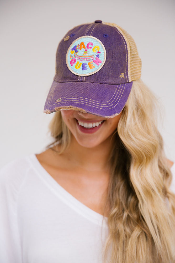 TACO QUEEN PATCH HAT Hats Judith March PURPLE DISTRESSED
