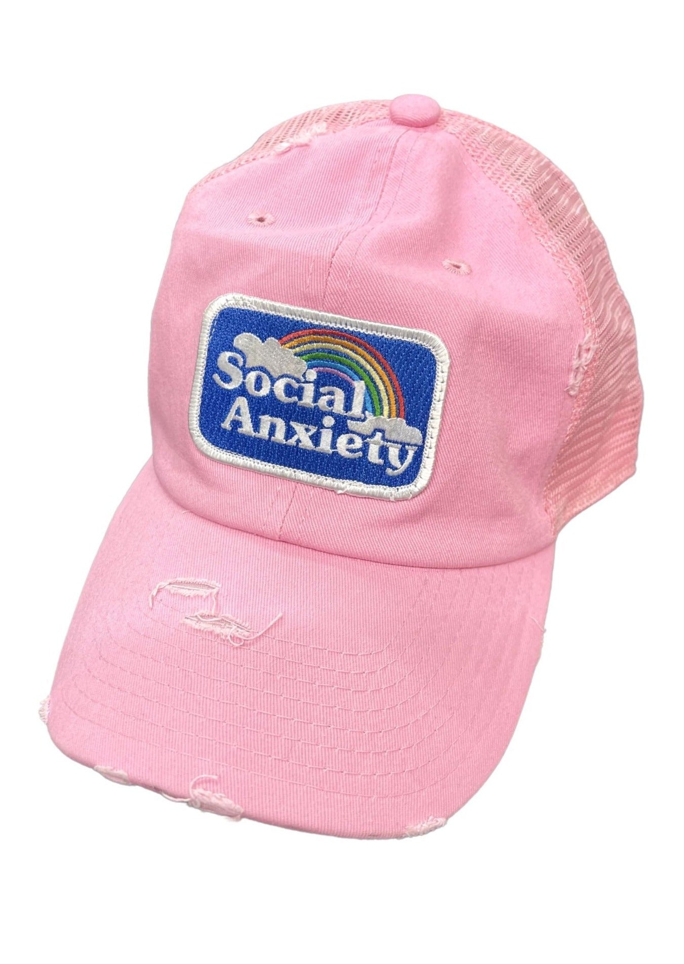 SOCIAL ANXIETY PATCH HAT Hats Judith March PINK DISTRESSED