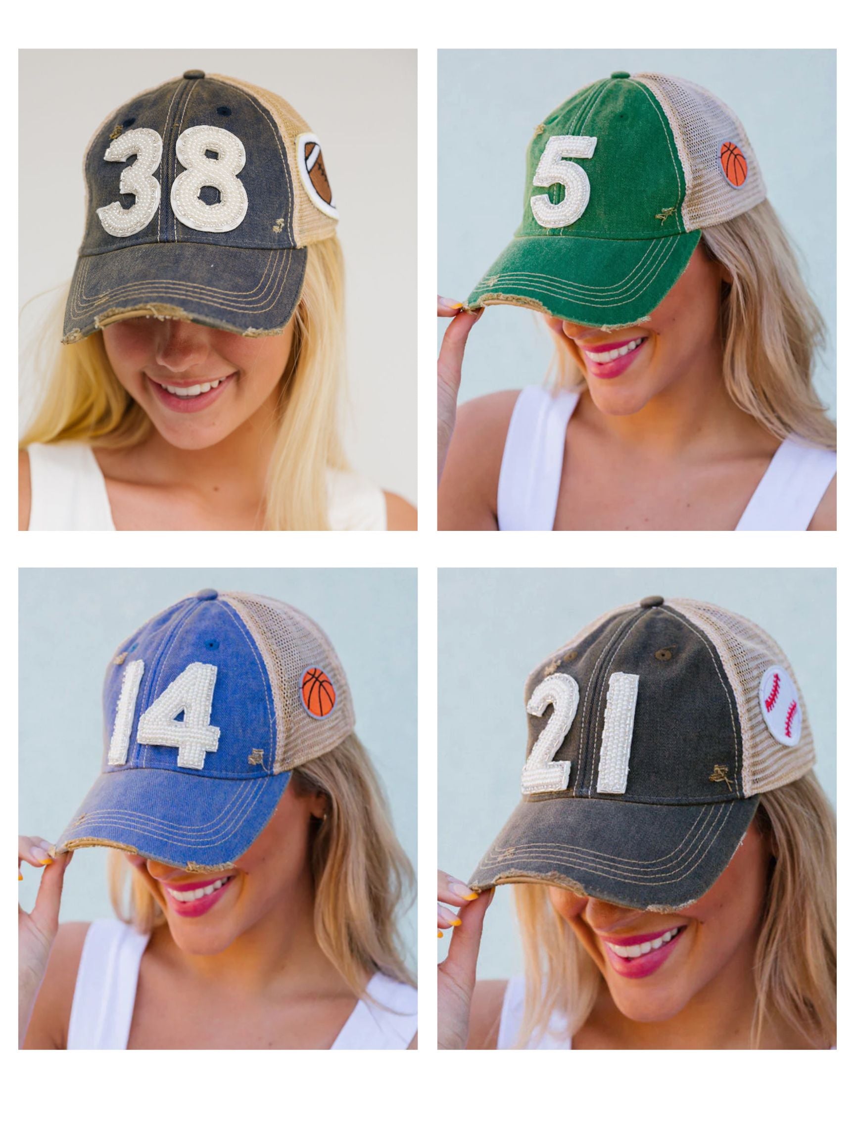 CUSTOM BEADED NUMBER PATCH HAT Hats Judith March