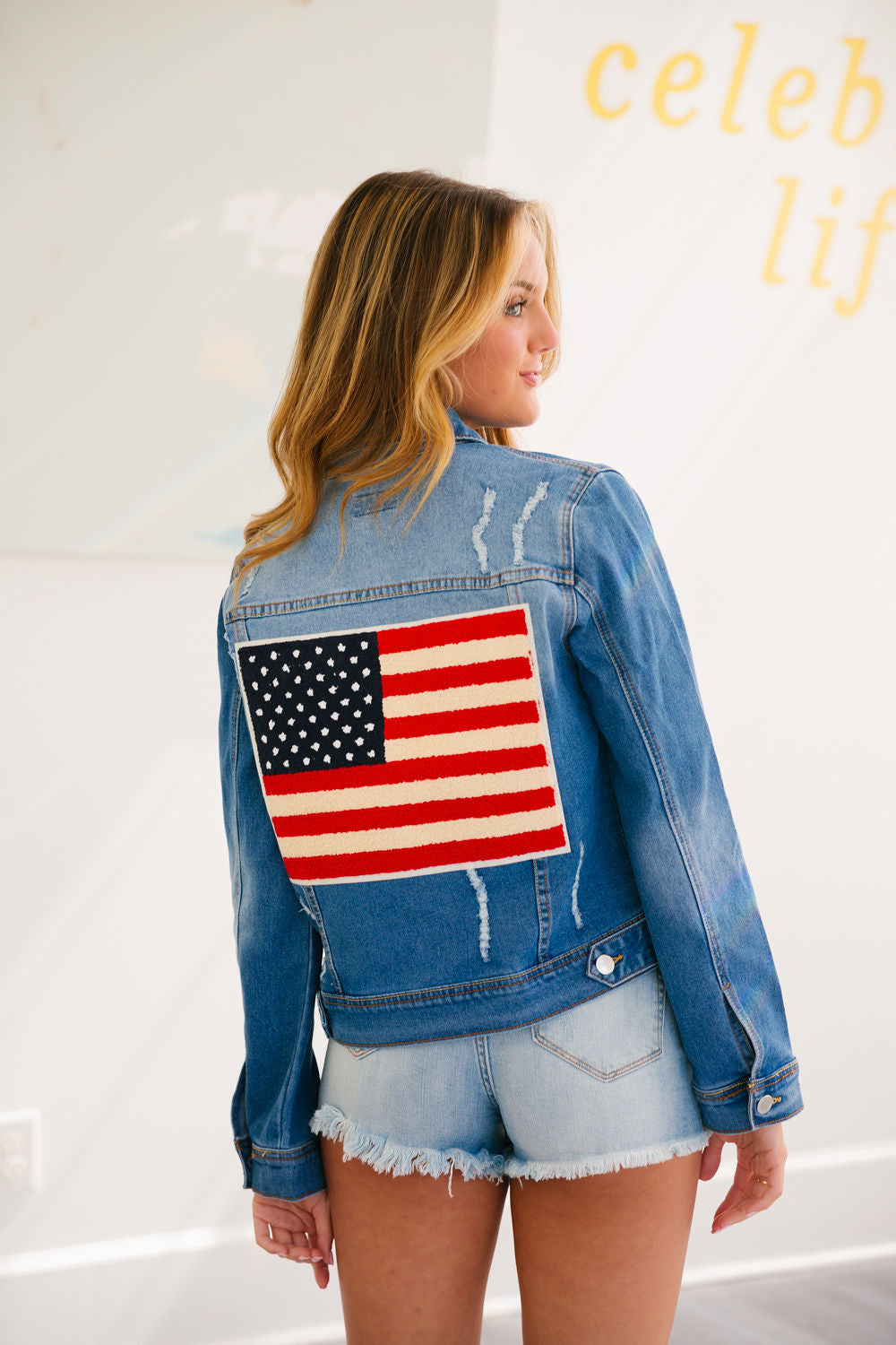 GLORY DISTRESSED JEAN DENIM JACKET OUTERWEAR Judith March