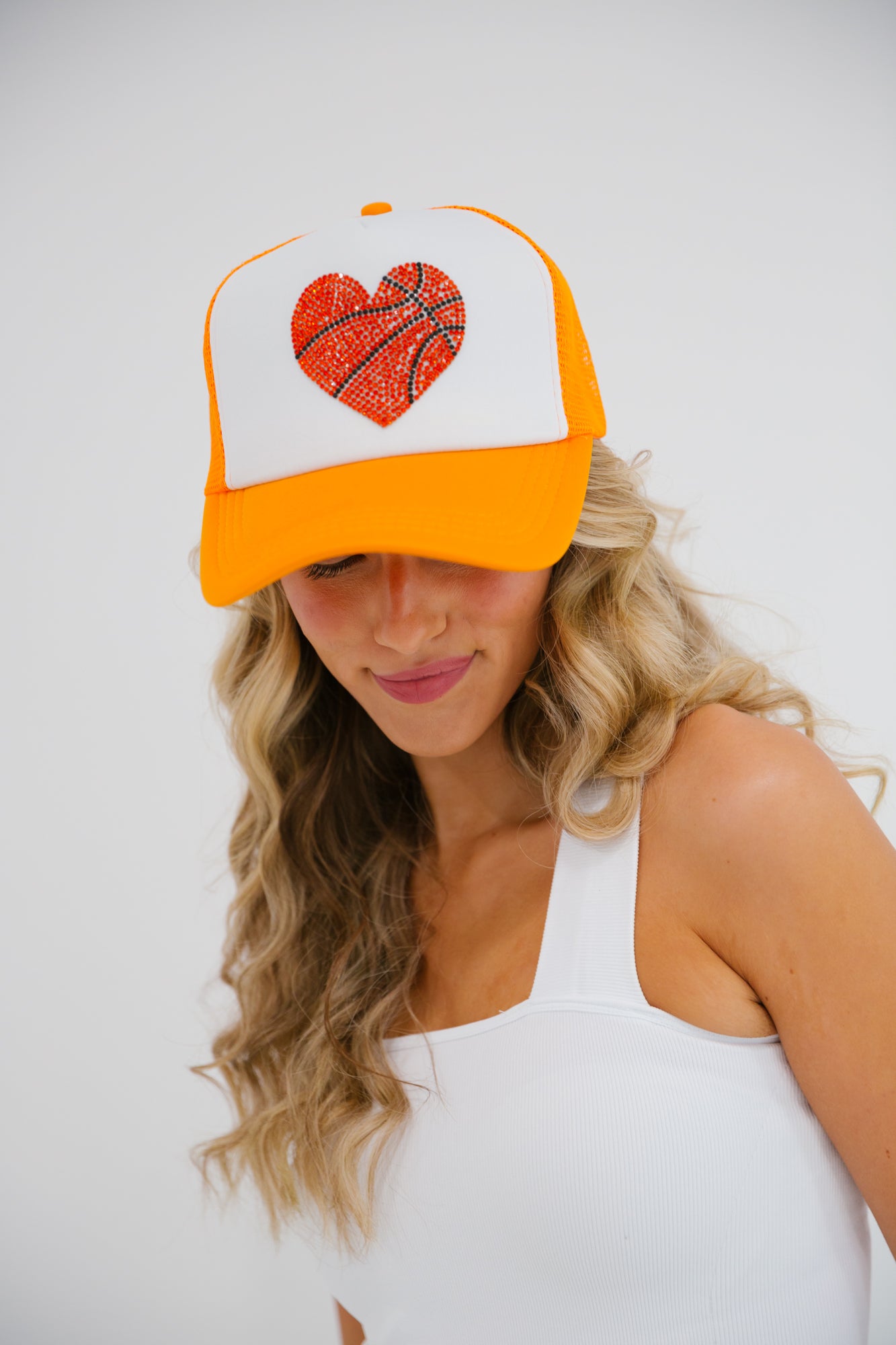 LOVE OF THE GAME TRUCKER HAT Judith March ORANGE AND WHITE