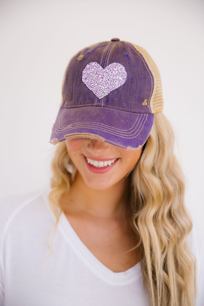 CONFETTI HEART PATCH HAT Hats Judith March PURPLE - PURPLE CONFETTI