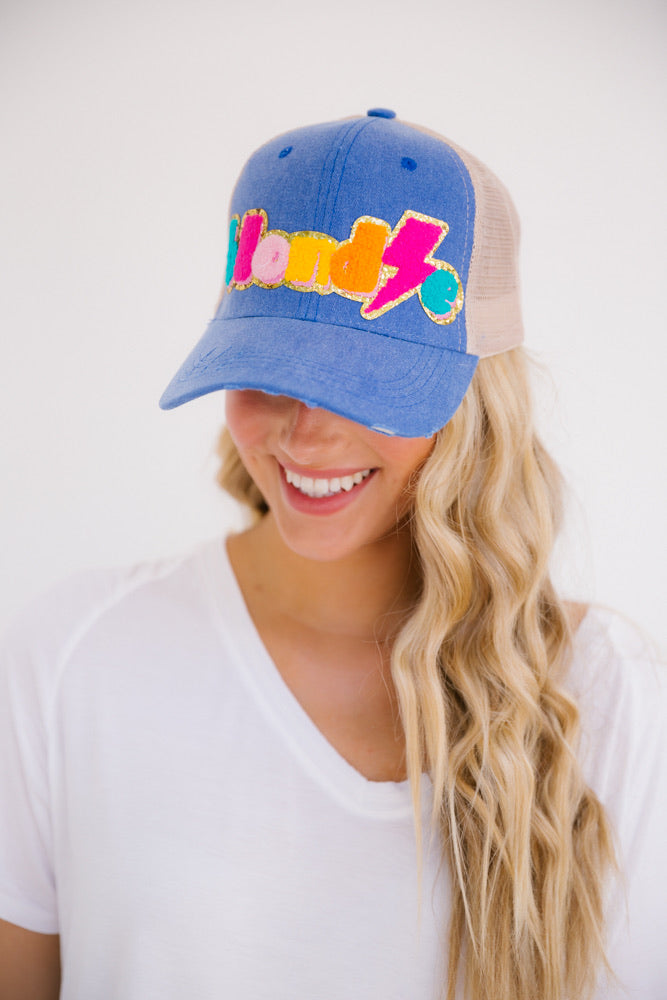 BLONDIE TERRY LETTER PATCH HAT Hats Judith March DENIM STRUCTURED