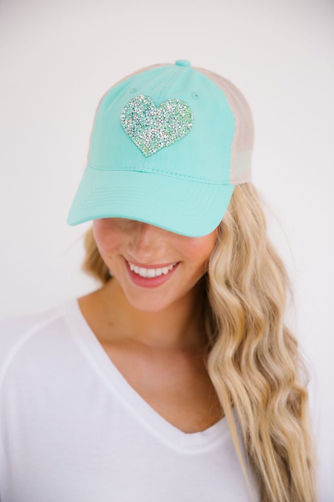 CONFETTI HEART PATCH HAT Hats Judith March MINT - MINT CONFETTI