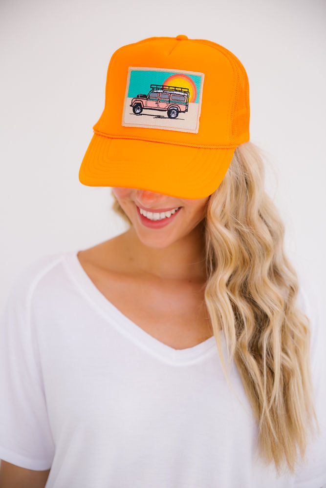 SUNSET LAND ROVER PATCH HAT Hats Judith March ORANGE TRUCKER
