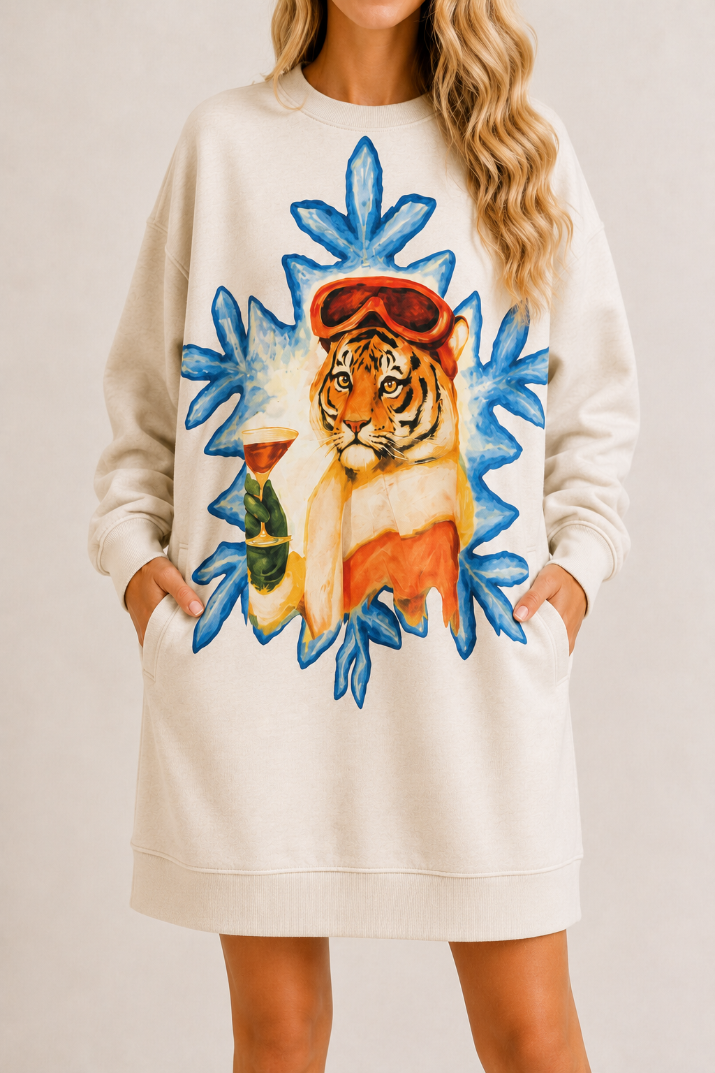 *SKI MARTINI TIGER PULLOVER DRESS - XLARGE