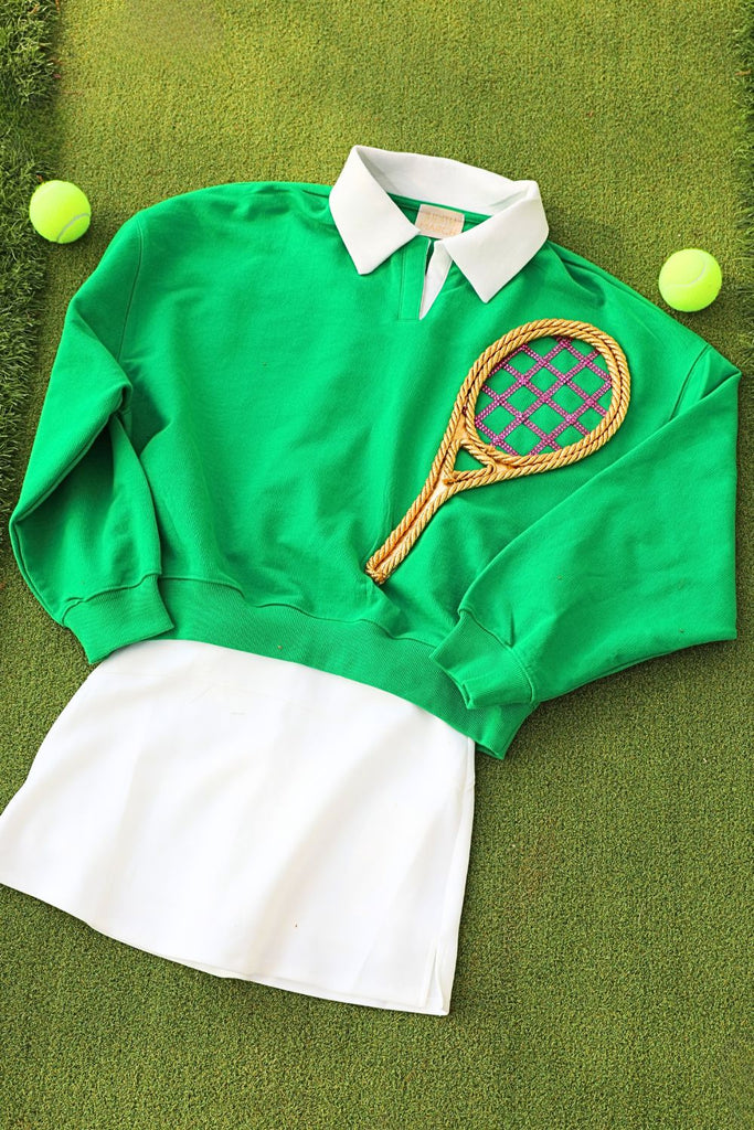 MAKE A RACKET GREEN CREW NECK PULLOVER Judith March