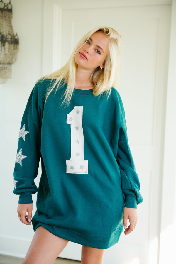 CUSTOM NUMBER PATCH PULLOVER DRESS PULLOVER Judith March S/M GREEN - AS PICTURED 