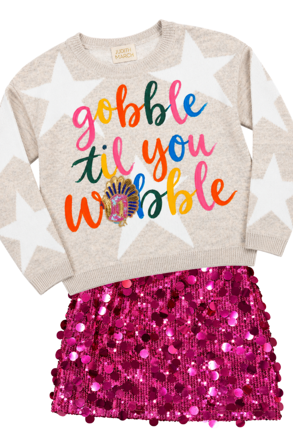 GOBBLE TIL YOU WOBBLE CREAM STAR SWEATER SWEATER Judith March