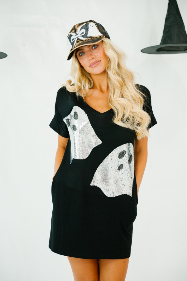 BOO! GHOST BLACK T-SHIRT DRESS DRESS Judith March
