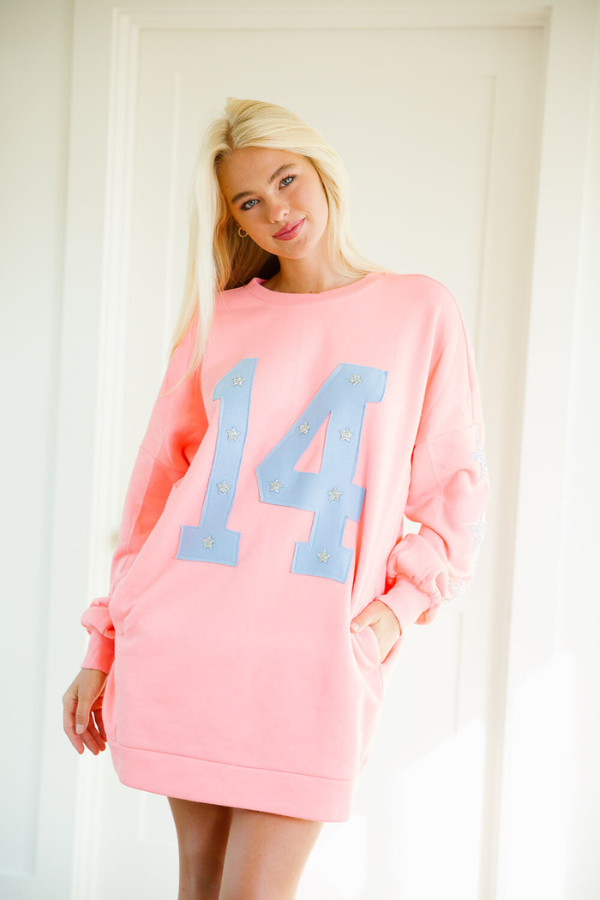 CUSTOM NUMBER PATCH PULLOVER DRESS PULLOVER Judith March S/M PINK - AS PICTURED 