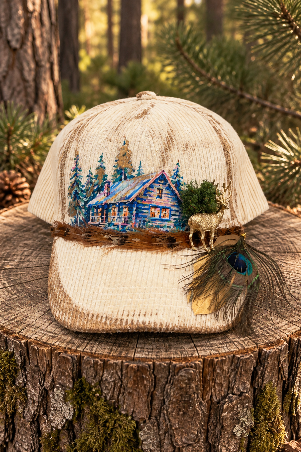 MOUNTAIN CABIN CREAM CORDUROY TRUCKER HAT