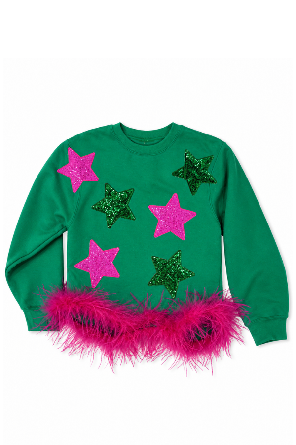 MINI KIDS MERRY & BRIGHT GREEN STAR PULLOVER PULLOVER Judith March