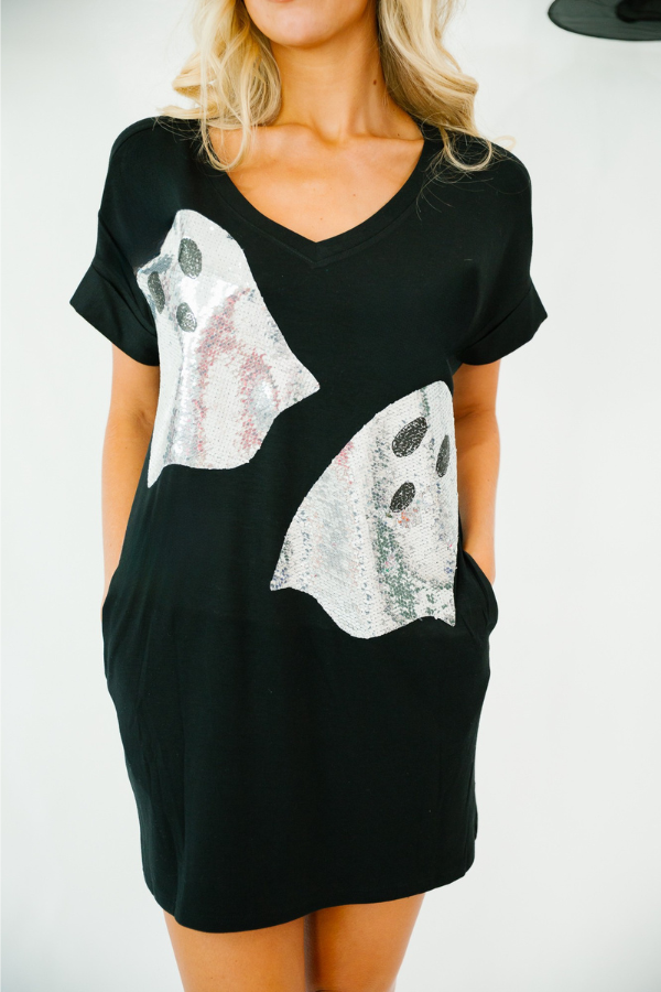 BOO! GHOST BLACK T-SHIRT DRESS DRESS Judith March