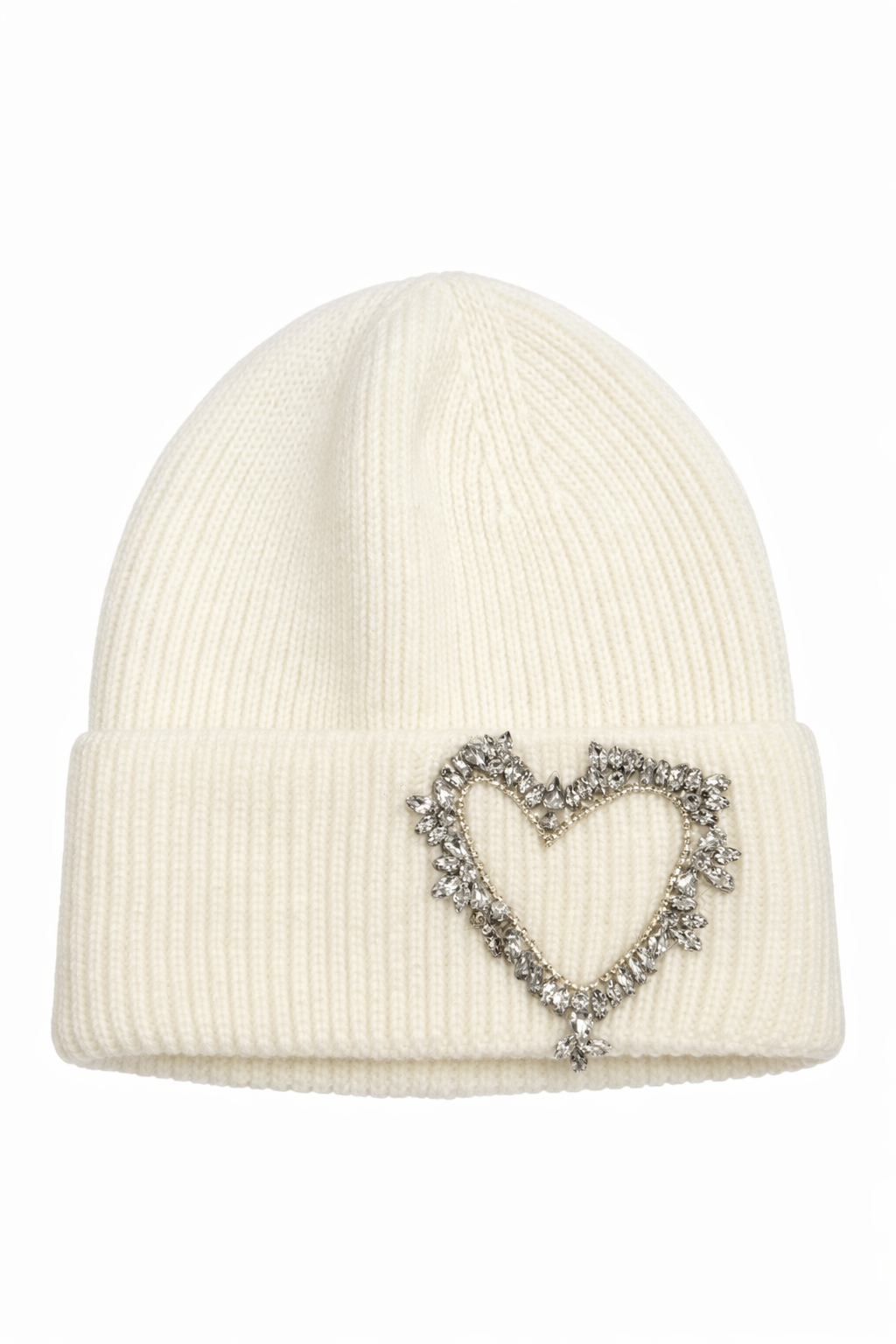 BEJEWELED HEART CREAM BEANIE BEANIE Judith March