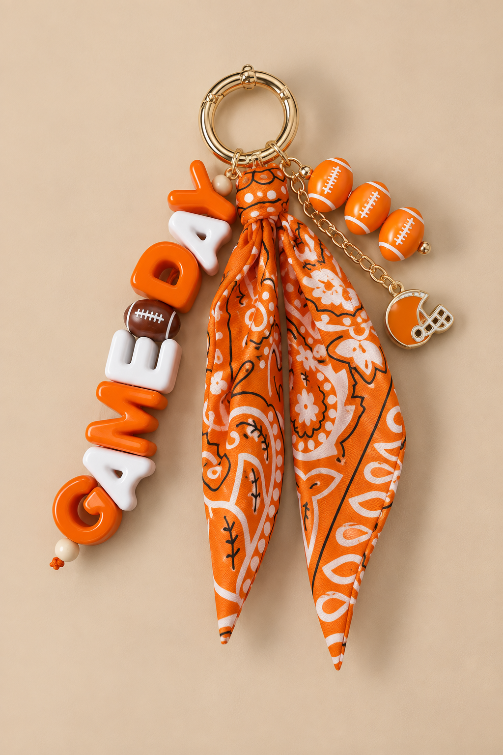 GAME DAY BAG CLIPS ACCESSORIES Judith March ORANGE & WHITE - SCARF BAG CLIP