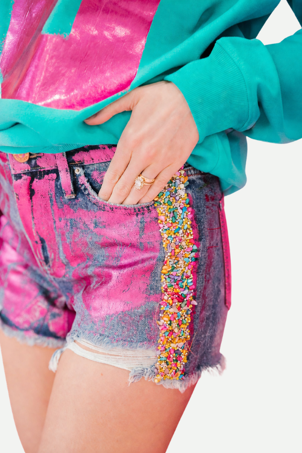 *PINK METALLIC DENIM SHORTS - 3/26 SWEATER Judith March